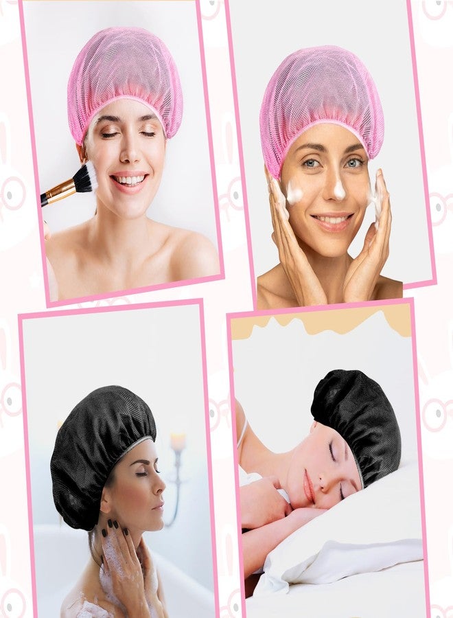 Dimeho 4 Pcs Mesh Sleep Bonnets Night Sleep Cap Hair Net for Sleeping Wig Cap Sleep Caps for Women(Pink/Black - Image 5